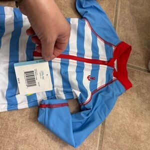 Little Me size 6-9 month Blue and White Striped Baby Swimsuit